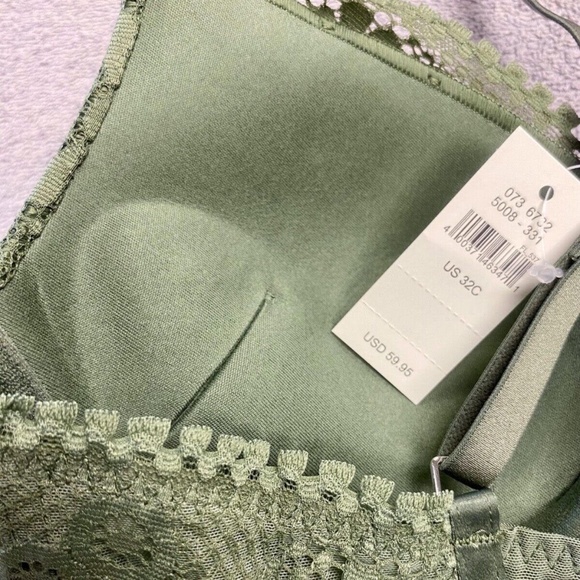 NWT Aerie Real Power Plunge Push Up Joy Lace Bra - Olive Fun - 32C - Picture 7 of 11